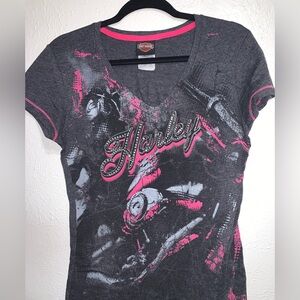 Jeweled Harley-Davidson Gray and Pink Graphic Skirt